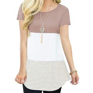 Short Sleeve T-Shirt Color Block Stripe Tunic